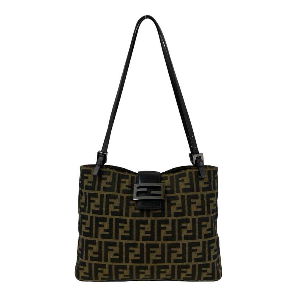 FENDI Black Leather Zucca Shoulder Bag